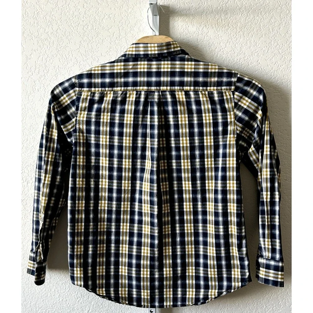 Banana Republic Blue‎ Gold Plaid Long Sleeve Button-Up Cotton Shirt Mens L